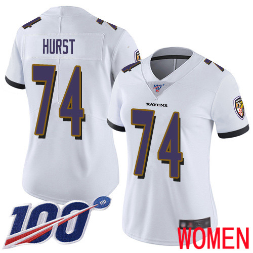 Baltimore Ravens Limited White Women James Hurst Road Jersey NFL Football #74 100th Season Vapor Untouchable